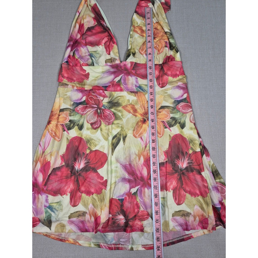 Floral Halter V-Neck Swim Summer Short Dress Red Pink Green Plus Size 4XL - Picture 3 of 9